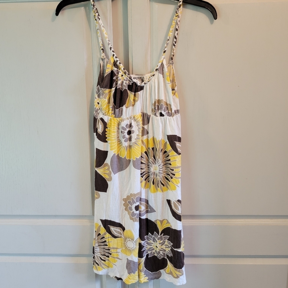 Buffalo David Bitton Yellow White Brown Large Floral Print Mini Sundress